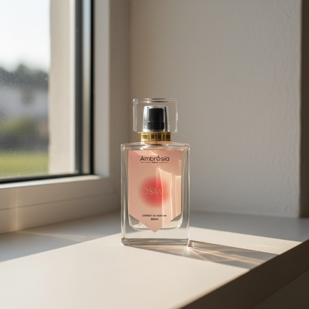 Ambrosia Scents Osma Extrait De Parfum for Women, 50ml bottle with floral and fruity notes.