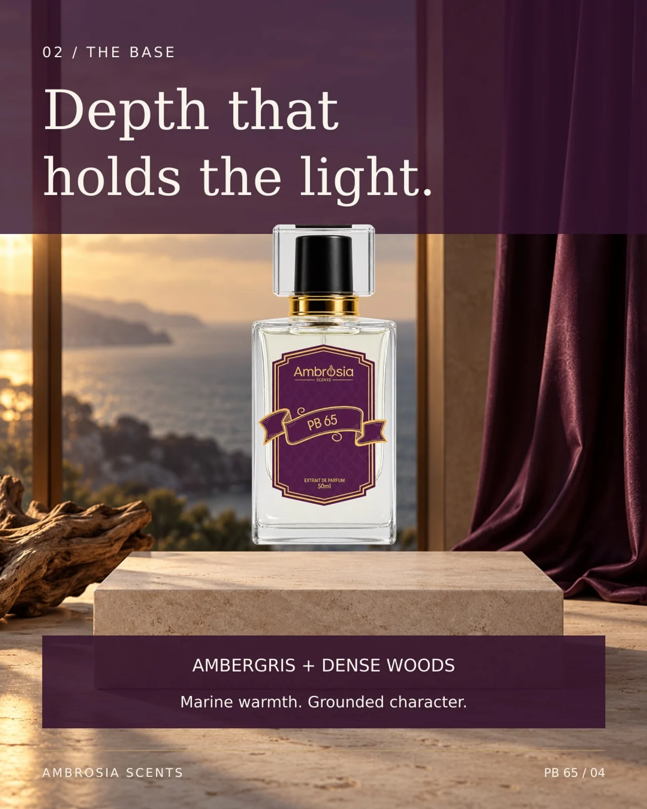 PB 65 ambergris and woods presentation