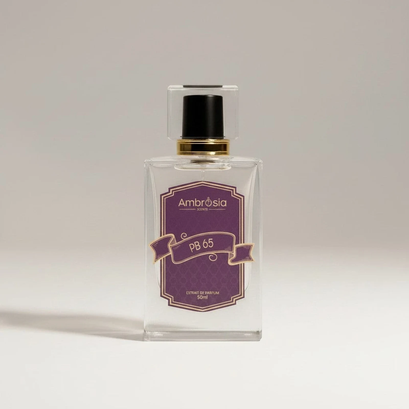 Original PB 65 bottle with purple and gold label, transparent cap and gold collar